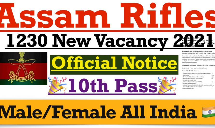 Assam Rifles New Recruitment 2021 || Assam Rifles Rifleman and Havildar 1230 Vacancy 2021