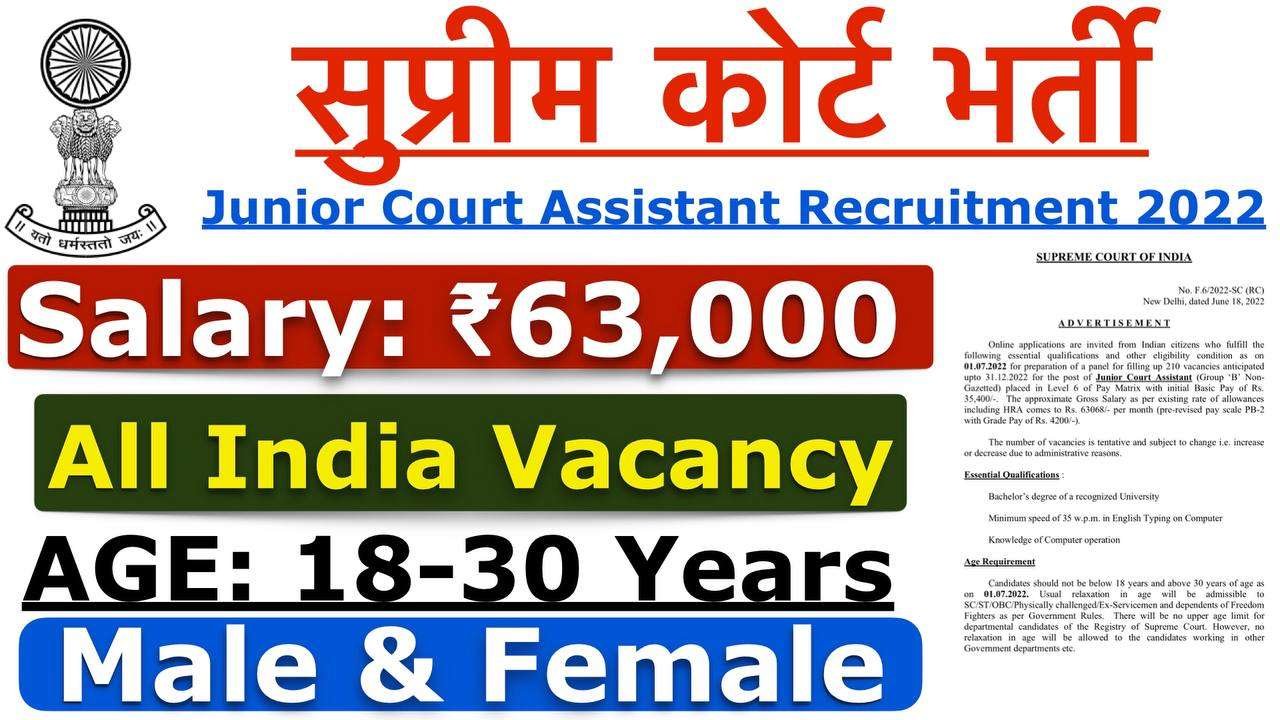 Supreme Court Junior Court Assistant Recruitment 2022 | SCI (JCA) | Online Application Form | 