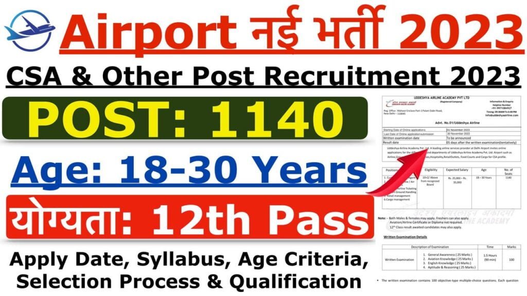 Airport New Recruitment 2023 >> 12th Pass All India Apply Study For Dreams
