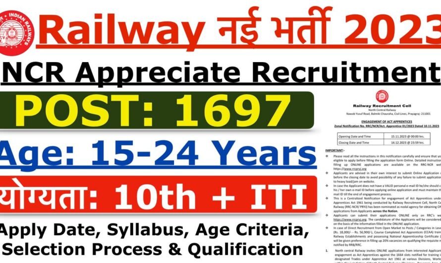 Railway RRC NCR Apprentice Recruitment 2023 >> Apply Online