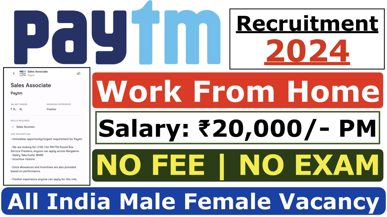 Paytm Recruitment 2024 > Work from Home Job Study For Dreams