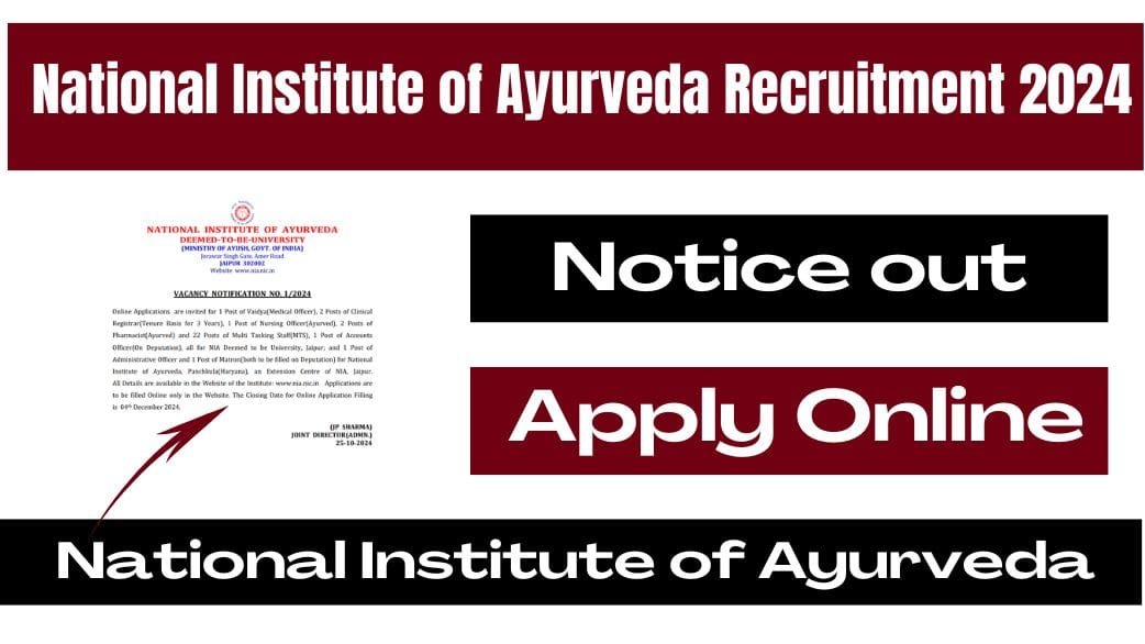 National Institute of Ayurveda Recruitment 2024