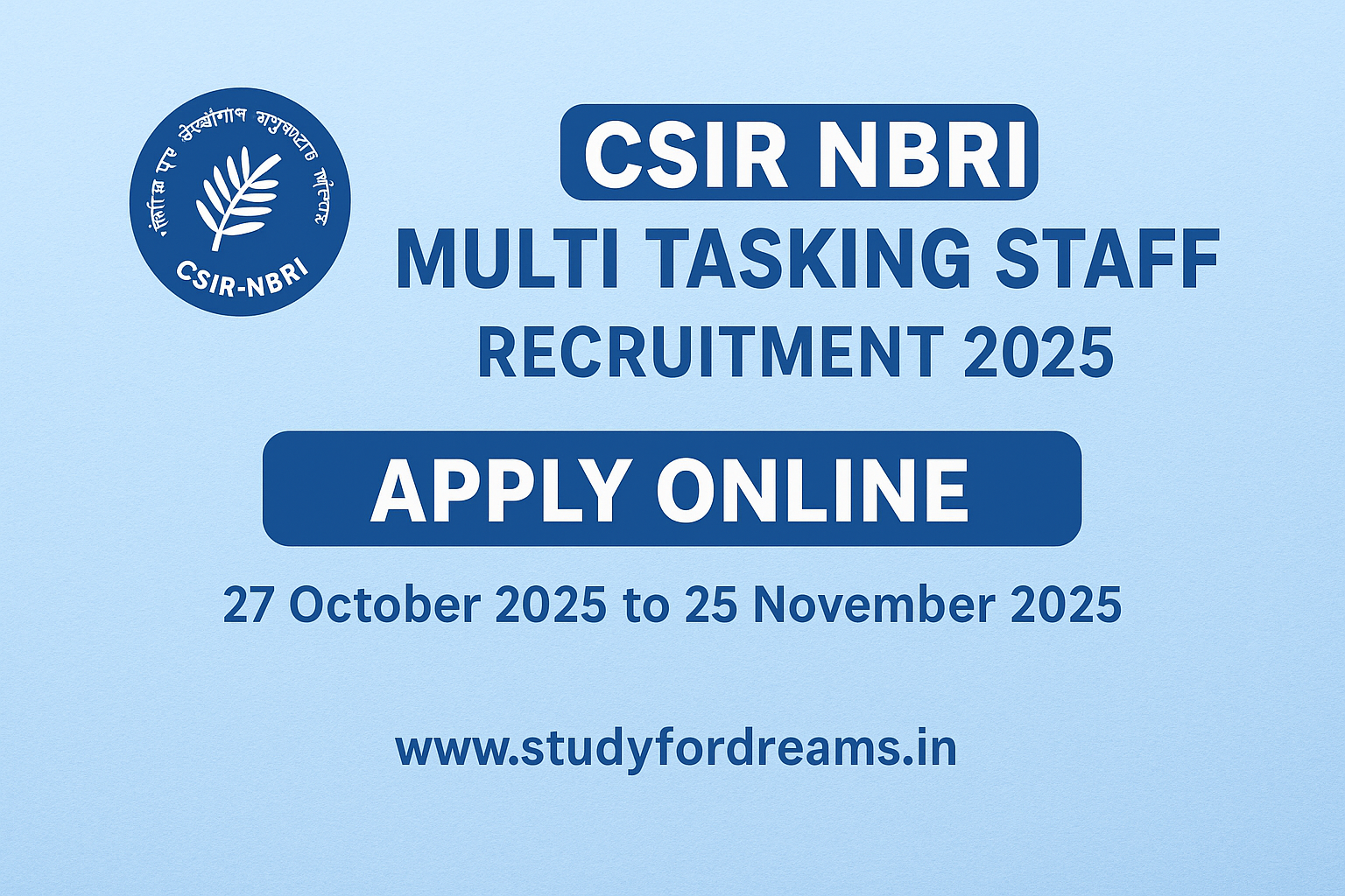 CSIR NBRI Multi Tasking Staff Recruitment 2025