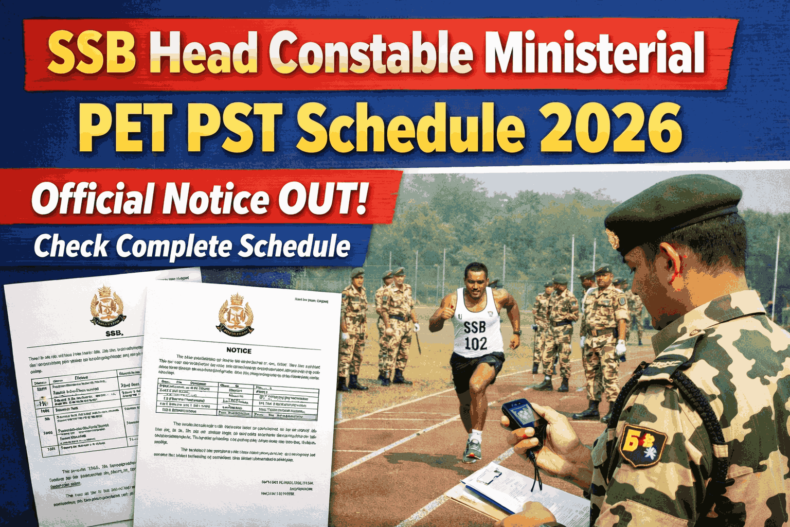 SSB Head Constable Ministerial PET PST Schedule