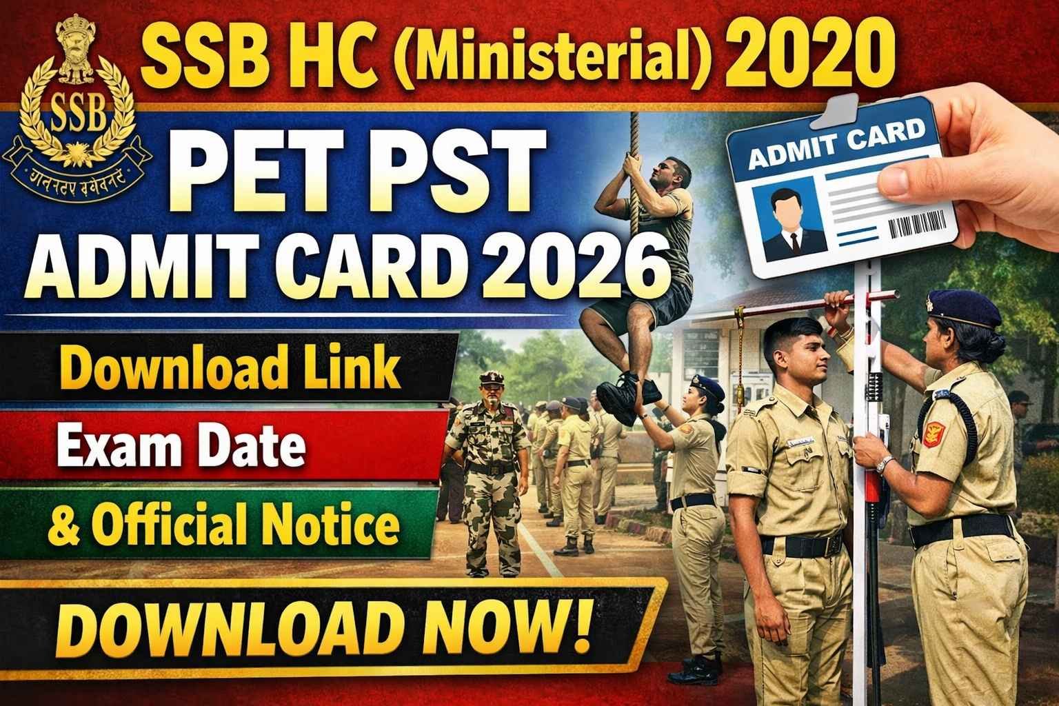 SSB HC (Min) 2020 PET PST Admit Card Download