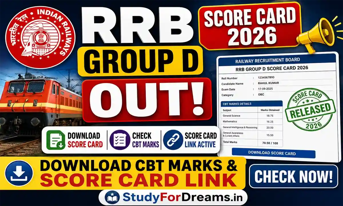 RRB Group D Score Card 2026 Out Today at 6 PM, Download CBT Marks & Score Card Link